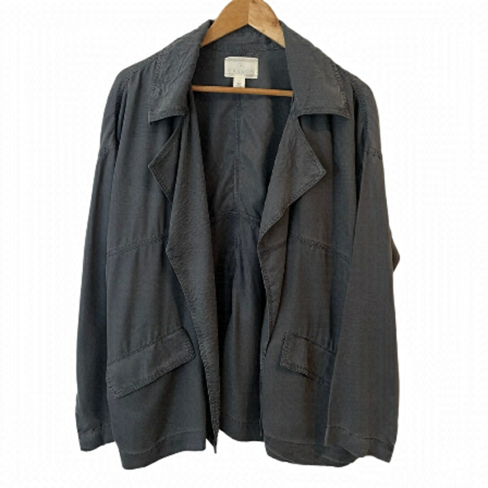 Caslon Lightweight Open Front Jacket Sz L Grey 100% Tencel Lyocell Fall Cardigan